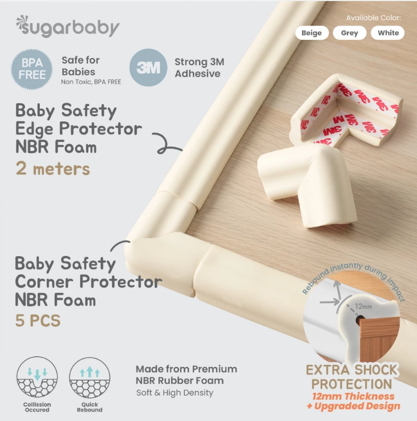Baby Safety Edge & Corner Protector with Premium NBR Foam 2M | Pelindung Sudut Siku Meja Pengaman Untuk Bayi BPA