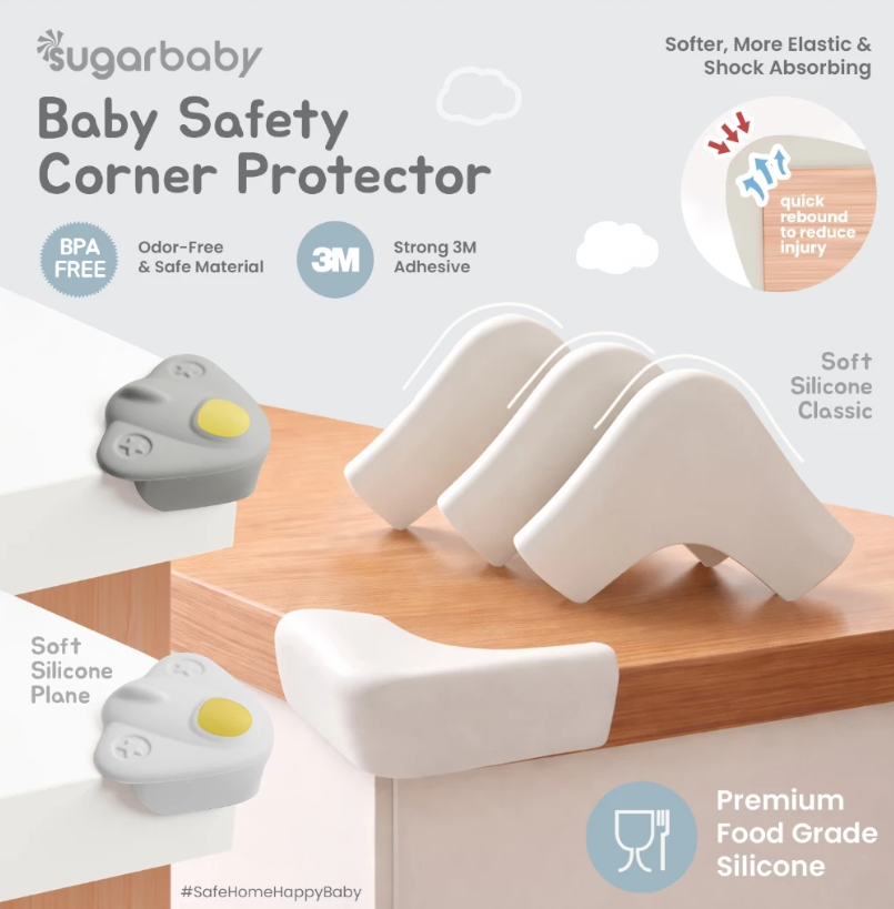 Baby Safety Corner Protector Soft Silicone Classic & Plane 4 PCS | Pelindung Sudut Siku Meja Silikon Pengaman Untuk Bayi